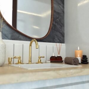 Unlacquered Solid Brass Bathroom Faucet, 3-Hole Deck Mount, Vintage Style
