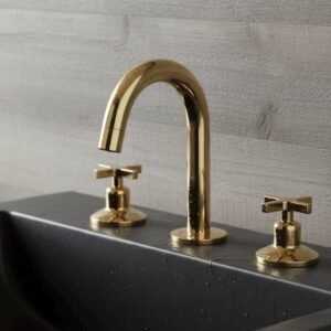 Antique Brass Bathroom Faucet, 3-Hole Widespread Vanity Faucet, Unlacquered Brass Sink Fixtures, Handmade Moroccan Brass Tap