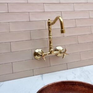 Handmade Unlacquered Brass Bridge Faucet, 8-Inch Centers, Vintage Kitchen Sink