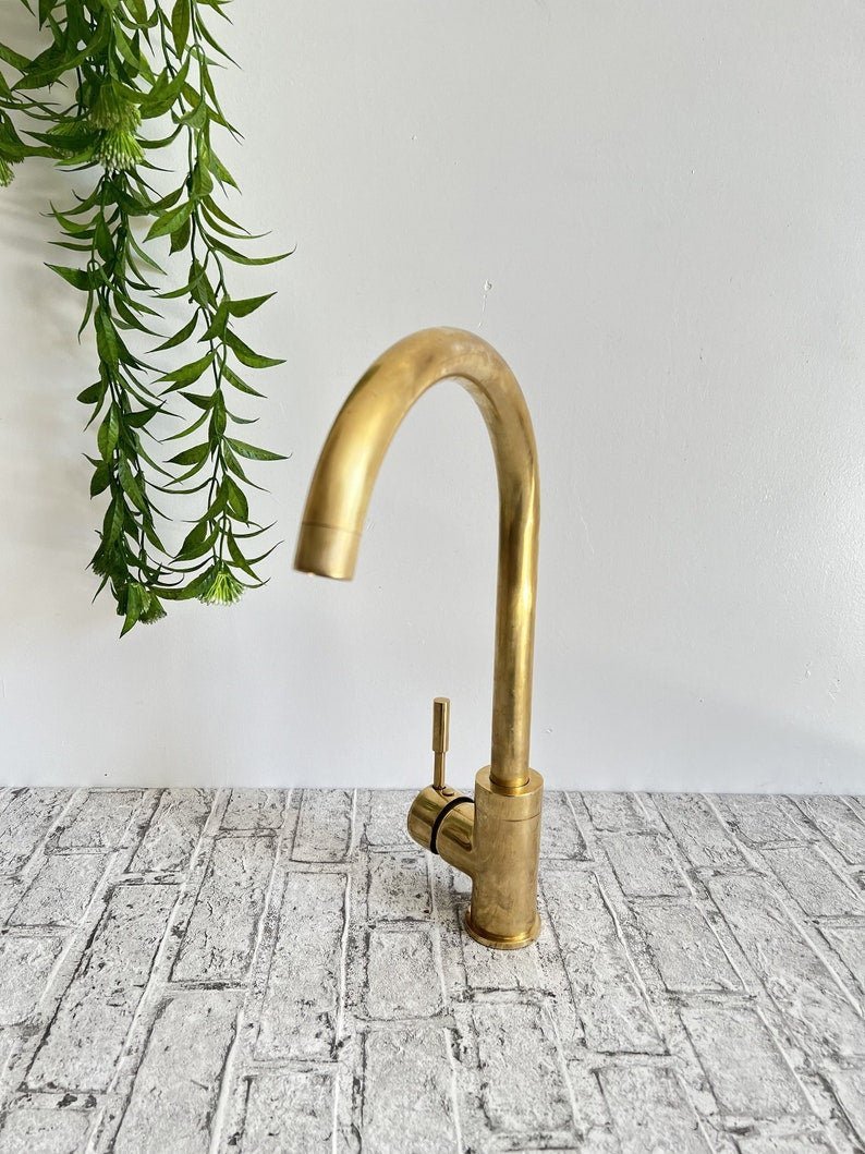 products-AStylishOne-HoleMixer3.jpg Unlaquered Brass Basin Faucet for a Mid-Century Modern Touch,unlaquered Brass Kitchen Faucet - A Stylish One-Hole Mixer"