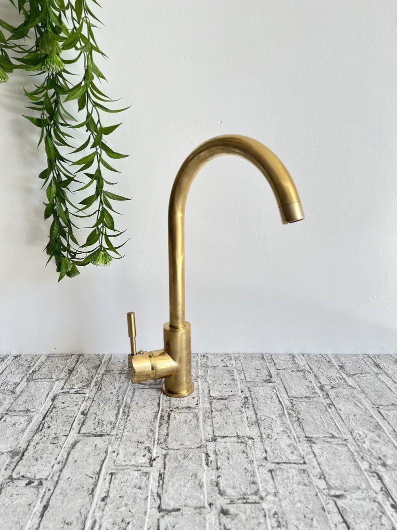 products-AStylishOne-HoleMixer4.jpg Unlaquered Brass Basin Faucet for a Mid-Century Modern Touch,unlaquered Brass Kitchen Faucet - A Stylish One-Hole Mixer" - Image 6