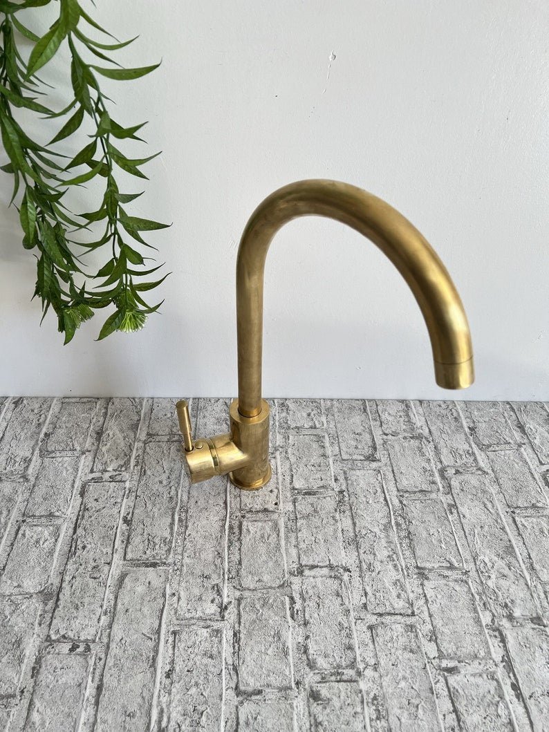 products-AStylishOne-HoleMixer5.jpg Unlaquered Brass Basin Faucet for a Mid-Century Modern Touch,unlaquered Brass Kitchen Faucet - A Stylish One-Hole Mixer" - Image 7