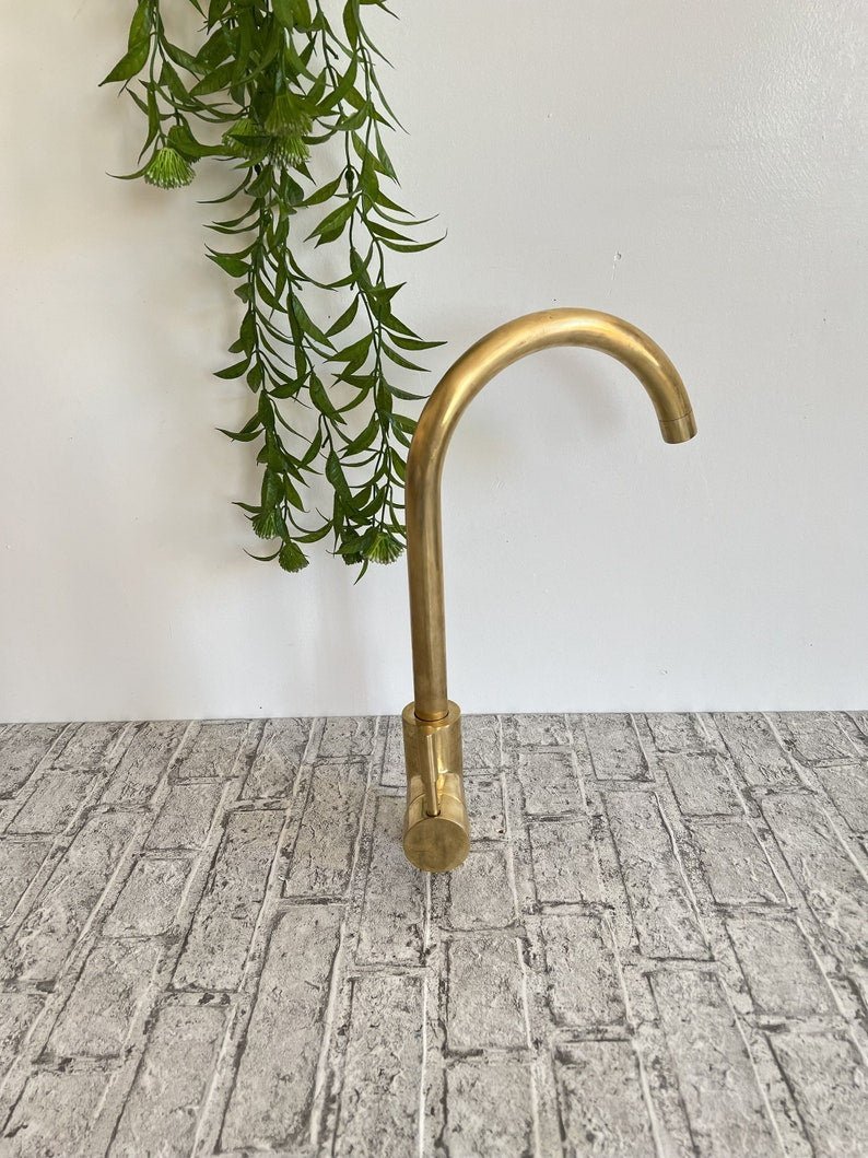 products-AStylishOne-HoleMixer6.jpg Unlaquered Brass Basin Faucet for a Mid-Century Modern Touch,unlaquered Brass Kitchen Faucet - A Stylish One-Hole Mixer" - Image 2