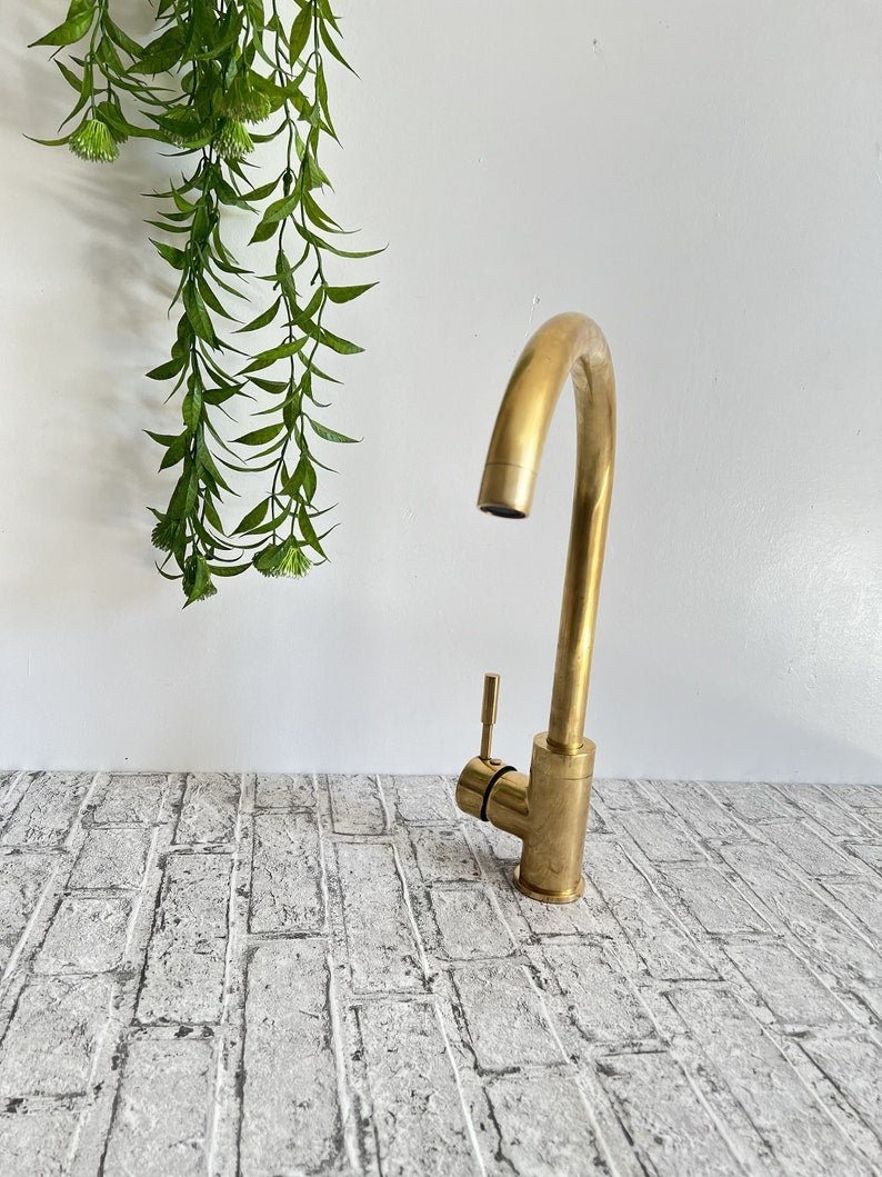 products-AStylishOne-HoleMixer7.jpg Unlaquered Brass Basin Faucet for a Mid-Century Modern Touch,unlaquered Brass Kitchen Faucet - A Stylish One-Hole Mixer" - Image 3