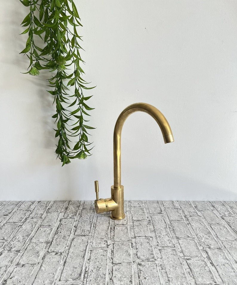 products-AStylishOne-HoleMixer8.jpg Unlaquered Brass Basin Faucet for a Mid-Century Modern Touch,unlaquered Brass Kitchen Faucet - A Stylish One-Hole Mixer" - Image 8