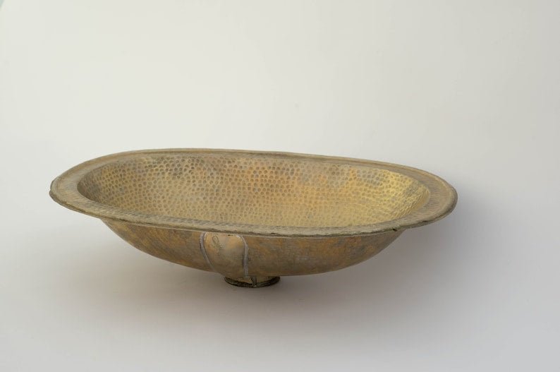 products-AgedBrassSink2.jpg Hammered Oval Brass Sink, Drop-in Brass Bathroom Sink, Antique Brass Sink, Bathroom Brass sink, Aged Brass Sink - Image 3
