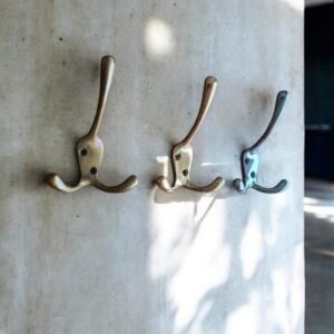 Antique Brass Triple Coat Hook | Vintage Style 3 Way Metal Hanger