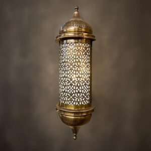 Handmade Moroccan Brass Wall Sconce – Turkish Ottoman Style Pierced Metal Lantern – Antique Decorative Lighting