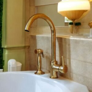 Unlacquered Brass Kitchen Faucet: Antique Style Single Hole Vanity
