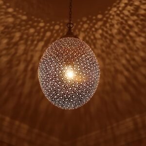 Moroccan Brass Teardrop Pendant Light – Handmade Pierced Lantern, Boho Ceiling Lamp, Arabic Shadow Lighting, Kitchen or Bedroom Fixture