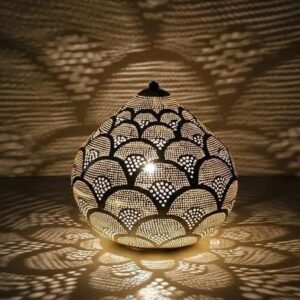 Handmade Moroccan Brass Table Lamp: Art Deco Night Light