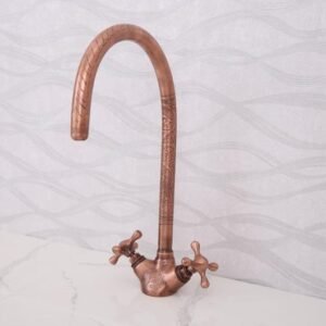 Handmade Moroccan Hammered Brass Faucet – Vintage Copper Bathroom Tap – Dual Handle Sink Fixture – 32cm Tall Artisan Hardware