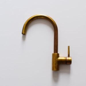 Swan Neck Unlacquered Brass faucet, Unlacquered Brass Bathroom Faucet, Island Faucet, Authentic Brass Sink Mixer Tap