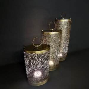 Handmade Moroccan Brass Lantern – Moorish Perforated Metal Table Lamp – Vintage Islamic Decor – Filigree Boho Lighting