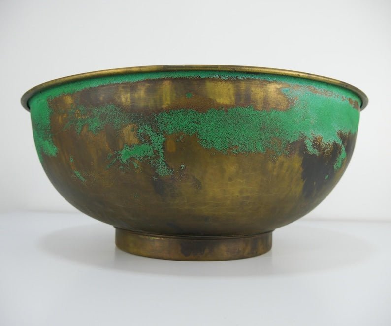 products-BasinwithDrain8.jpg Brass Round Vessel Sink with Green Patina Exterior – Handmade Moroccan Bathroom Basin with Drain - Image 2
