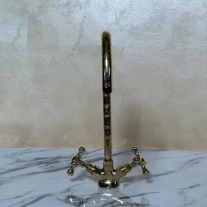 Handcrafted Moroccan Brass Wall Fountain with Solid Brass Dual-Handle Faucet – Antique Sink Basin for Bathroom, Kitchen, or Bath Décor