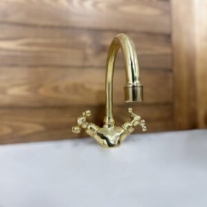 Unlacquered Brass Single Hole Bathroom vanity Faucet, Vintage Cross Handle Faucet, Sink Faucet, Brass Faucet, Vanity Faucet, Bath Faucet