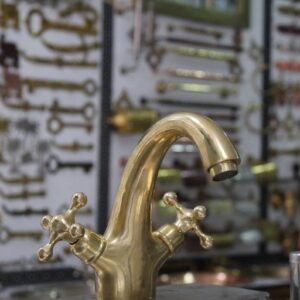 Bathroom Faucet - Unlacquered Brass Sink Vanity Faucet with Simple Cross Handles, Modern And Elegant Design for Home