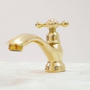 Handcrafted Unlacquered Brass Faucet: Vintage Moroccan Bathroom Fixture