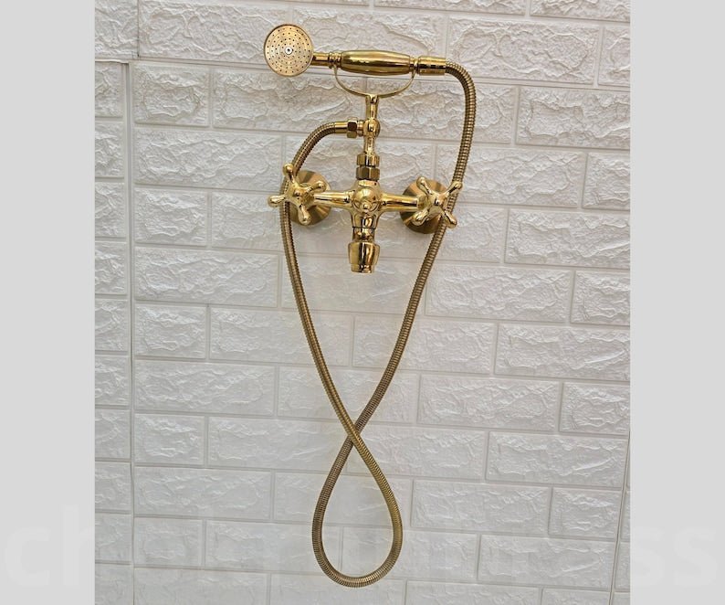products-BathtubTubFiller1.jpg Unlacquered Brass Bathtub Faucet, Unlacquered Solid Brass Telephone Tub Filler, Bathtub Tub Filler and shower system, Wall mounted faucet
