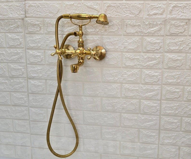 products-BathtubTubFiller10.jpg Unlacquered Brass Bathtub Faucet, Unlacquered Solid Brass Telephone Tub Filler, Bathtub Tub Filler and shower system, Wall mounted faucet - Image 10