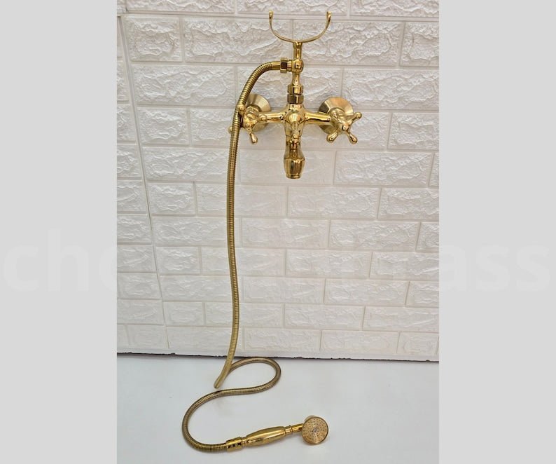 products-BathtubTubFiller2.jpg Unlacquered Brass Bathtub Faucet, Unlacquered Solid Brass Telephone Tub Filler, Bathtub Tub Filler and shower system, Wall mounted faucet - Image 2