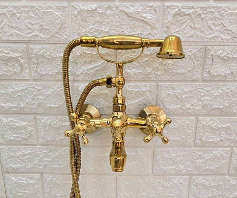 products-BathtubTubFiller3.jpg Unlacquered Brass Bathtub Faucet, Unlacquered Solid Brass Telephone Tub Filler, Bathtub Tub Filler and shower system, Wall mounted faucet - Image 3