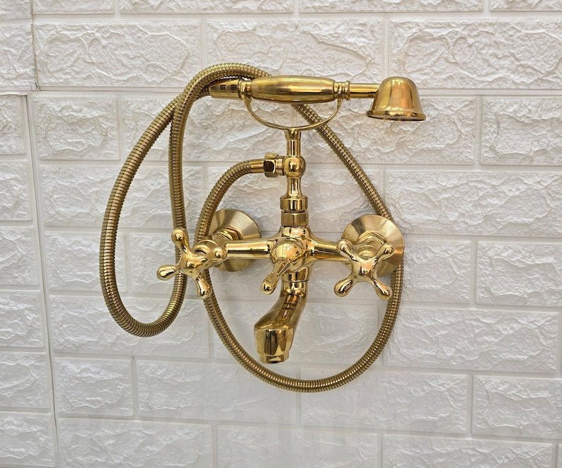 products-BathtubTubFiller4.jpg Unlacquered Brass Bathtub Faucet, Unlacquered Solid Brass Telephone Tub Filler, Bathtub Tub Filler and shower system, Wall mounted faucet - Image 4