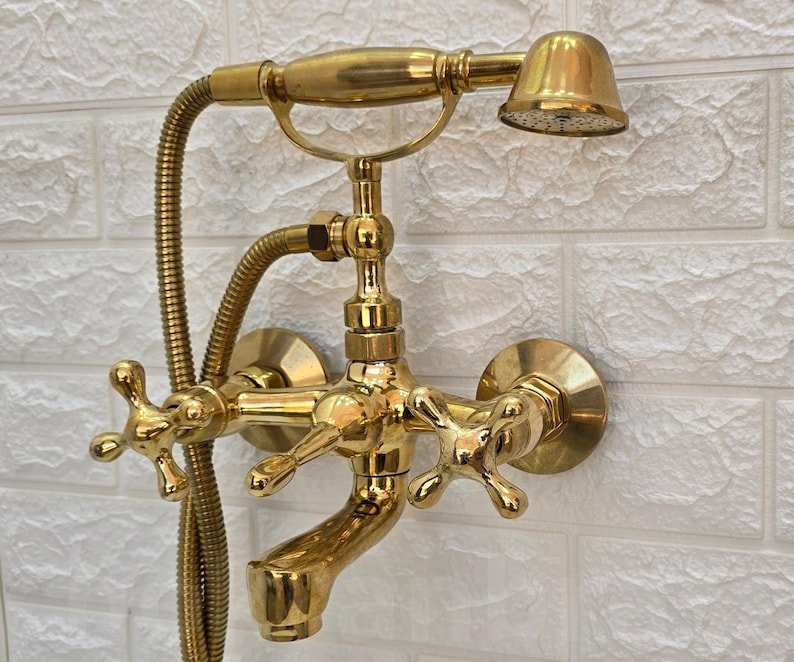 products-BathtubTubFiller5.jpg Unlacquered Brass Bathtub Faucet, Unlacquered Solid Brass Telephone Tub Filler, Bathtub Tub Filler and shower system, Wall mounted faucet - Image 5