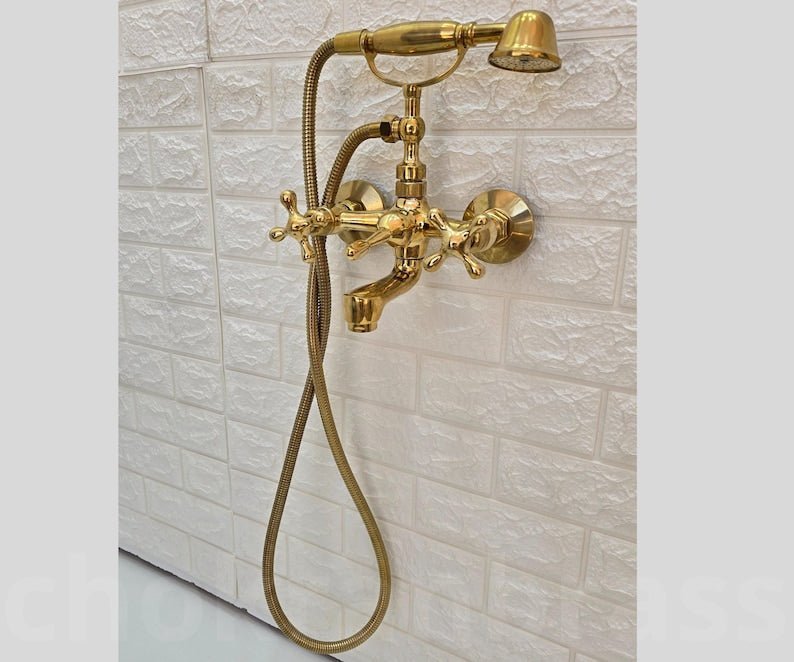 products-BathtubTubFiller6.jpg Unlacquered Brass Bathtub Faucet, Unlacquered Solid Brass Telephone Tub Filler, Bathtub Tub Filler and shower system, Wall mounted faucet - Image 6