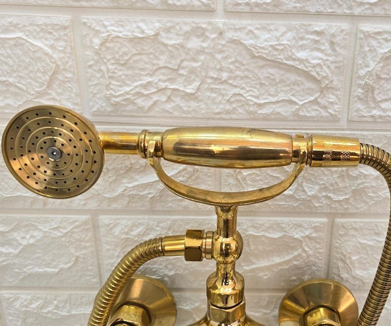 products-BathtubTubFiller7.jpg Unlacquered Brass Bathtub Faucet, Unlacquered Solid Brass Telephone Tub Filler, Bathtub Tub Filler and shower system, Wall mounted faucet - Image 7