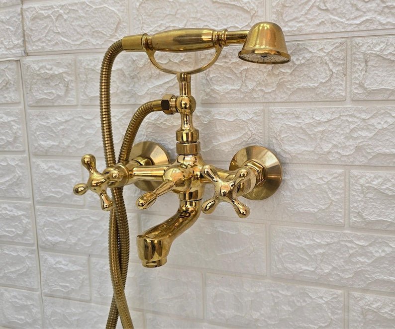 products-BathtubTubFiller8.jpg Unlacquered Brass Bathtub Faucet, Unlacquered Solid Brass Telephone Tub Filler, Bathtub Tub Filler and shower system, Wall mounted faucet - Image 8