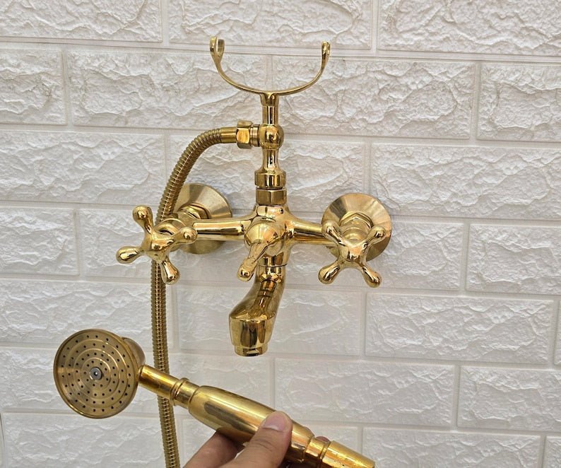 products-BathtubTubFiller9.jpg Unlacquered Brass Bathtub Faucet, Unlacquered Solid Brass Telephone Tub Filler, Bathtub Tub Filler and shower system, Wall mounted faucet - Image 9