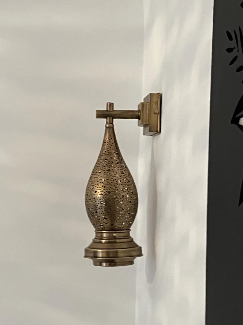 products-BedroomAmbientLight10.jpg Moroccan Brass Wall Sconce Light – Handmade Pierced Wall Lamp – Boho Hallway Lighting – Bedroom Ambient Light - Image 5