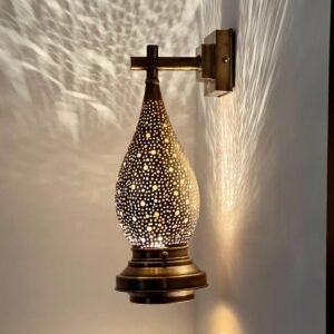 Moroccan Brass Wall Sconce Light – Handmade Pierced Wall Lamp – Boho Hallway Lighting – Bedroom Ambient Light