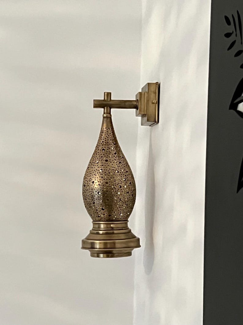 products-BedroomAmbientLight8.jpg Moroccan Brass Wall Sconce Light – Handmade Pierced Wall Lamp – Boho Hallway Lighting – Bedroom Ambient Light - Image 3