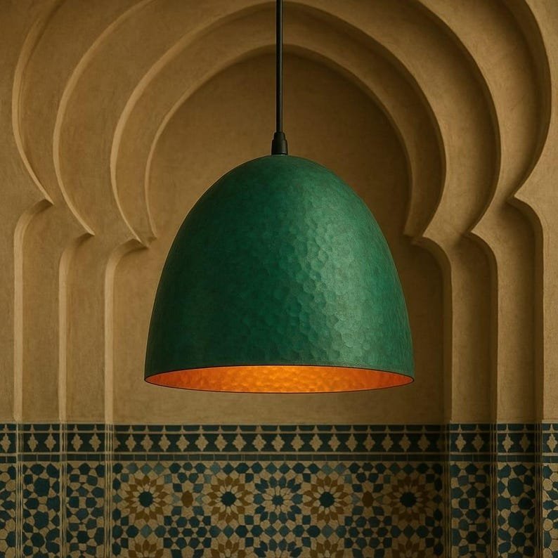 products-Bell6.jpg Handmade Verdigris Copper Bell Pendant Light: Rustic Farmhouse Fixture - Image 6