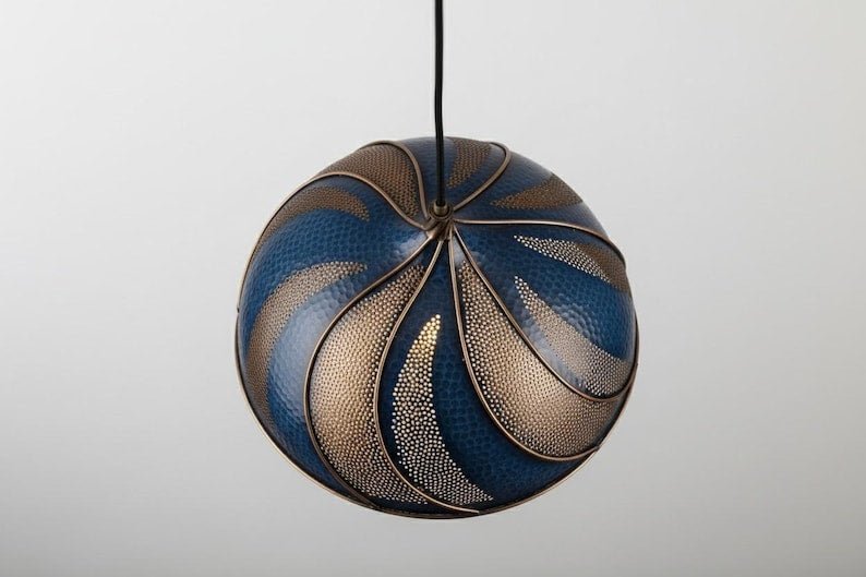 products-BluePatinaCopperDomePendantLight2.jpg Handmade Blue Patina Copper Dome Pendant Light - Rustic Kitchen Island Lighting - Image 3