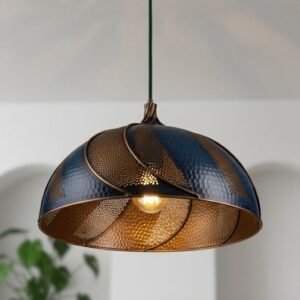 Handmade Blue Patina Copper Dome Pendant Light - Rustic Kitchen Island Lighting