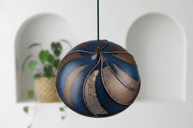 products-BluePatinaCopperDomePendantLight6.jpg Handmade Blue Patina Copper Dome Pendant Light - Rustic Kitchen Island Lighting - Image 5