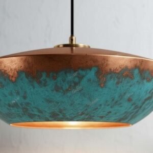 Handmade Copper Pendant Light: Blue Patina Dome Lamp, Rustic Moroccan Style Lighting
