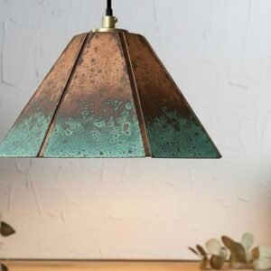 Handmade Copper Pendant Lamp: Green Patina Moroccan Boho Light
