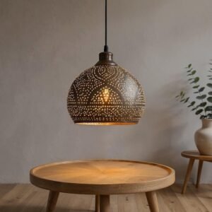 Handmade Hammered Copper Pendant Light: Moroccan Boho Chandelier
