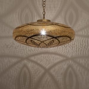 Moroccan Round Moorish Brass Chandelier – Handmade Ceiling Light for Living Room or Bedroom - Boho Style Home Decor