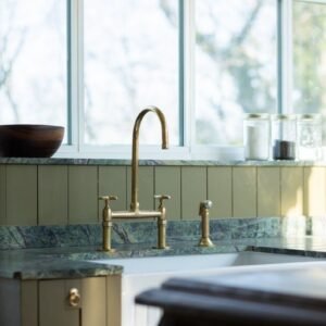 Unlacquered Brass Kitchen Faucet With Linear Legs - Solid Brass Bridge Faucet - Kitchen Faucets