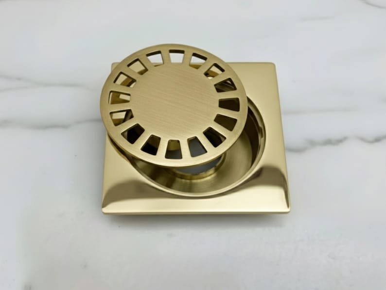 products-BrassFloorDrain1.jpg Unlacquered Brass Floor Drain, Solid Brass Shower Drain, Square Drain Cover for Bathroom - Image 4