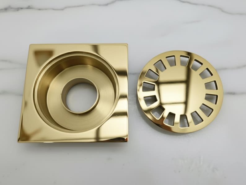 products-BrassFloorDrain3.jpg Unlacquered Brass Floor Drain, Solid Brass Shower Drain, Square Drain Cover for Bathroom - Image 5