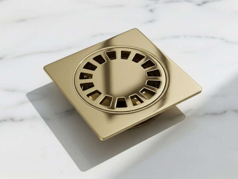 products-BrassFloorDrain4.jpg Unlacquered Brass Floor Drain, Solid Brass Shower Drain, Square Drain Cover for Bathroom
