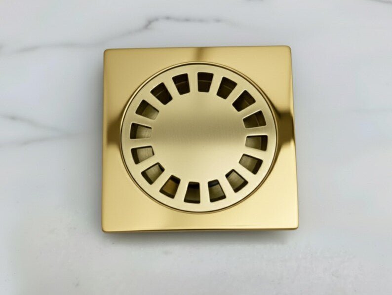 products-BrassFloorDrain5.jpg Unlacquered Brass Floor Drain, Solid Brass Shower Drain, Square Drain Cover for Bathroom - Image 3