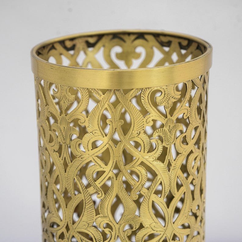 products-BrassTableLamp2.jpg Brushed Brass Bedside Light, Pierced Cylinder Lamp, Brass Table Lamp | Duty-Free - Image 5